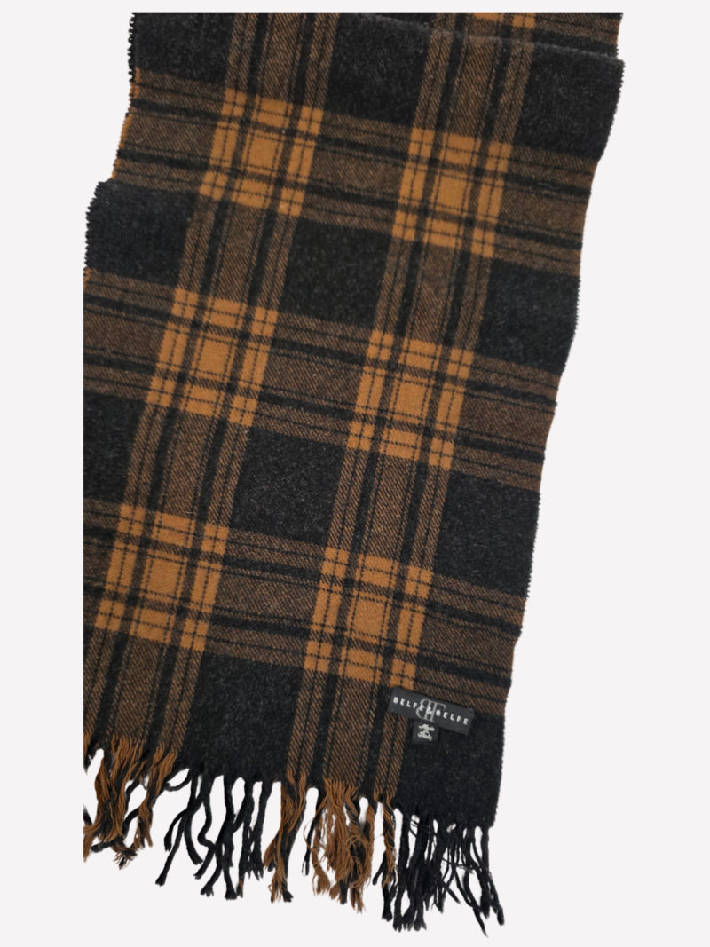 Belfe & Belfe brown and black plaid wool scarf - Image 2