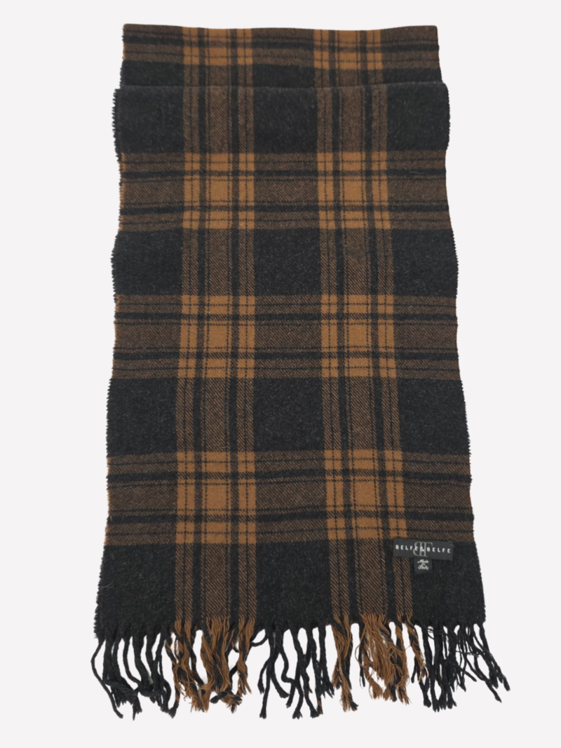 Belfe & Belfe brown and black plaid wool scarf - Image 3