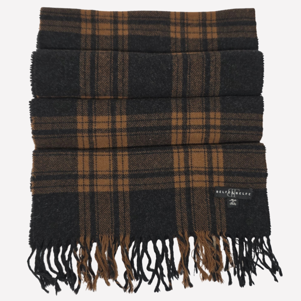 Belfe & Belfe brown and black plaid wool scarf Belfe & Belfe brown and black plaid wool scarf - Image 1