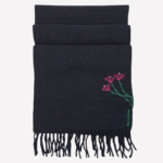 Dark blue wool scarf with floral embroidery