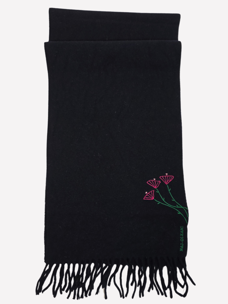 Dark blue wool scarf with floral embroidery - Image 3